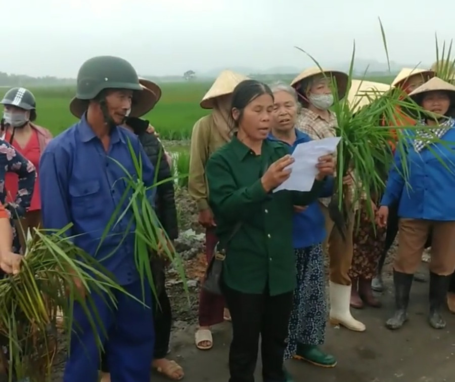 Người dân đọc tập trung đọc đơn phản ánh rồi quay video đăng lên các trang mạng xã hội. (Ảnh: cắt từ clip). Người dân đọc tập trung đọc đơn phản ánh rồi quay video đăng lên các trang mạng xã hội. (Ảnh: cắt từ clip).