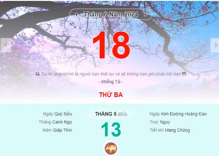 Lịch âm hôm nay - Xem lịch âm ngày 18/6