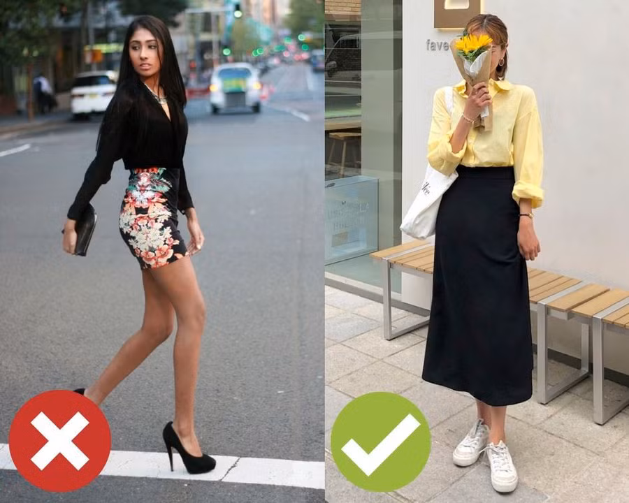 Chọn chân váy có độ dài qua đầu gối khi đến công sở.