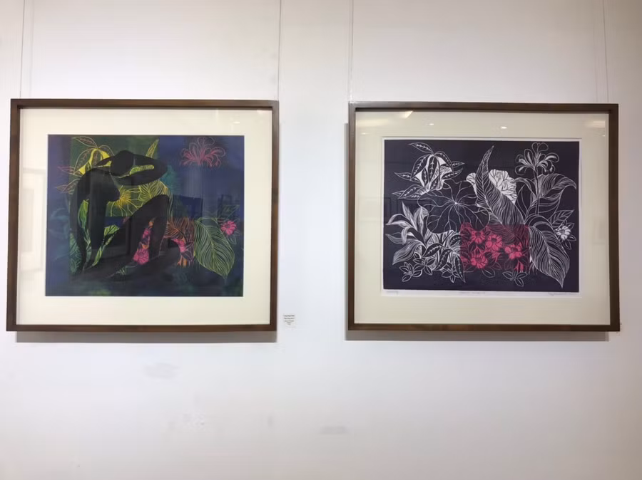 Tranh của họa sĩ Trang Thanh Hiền tại triển lãm.