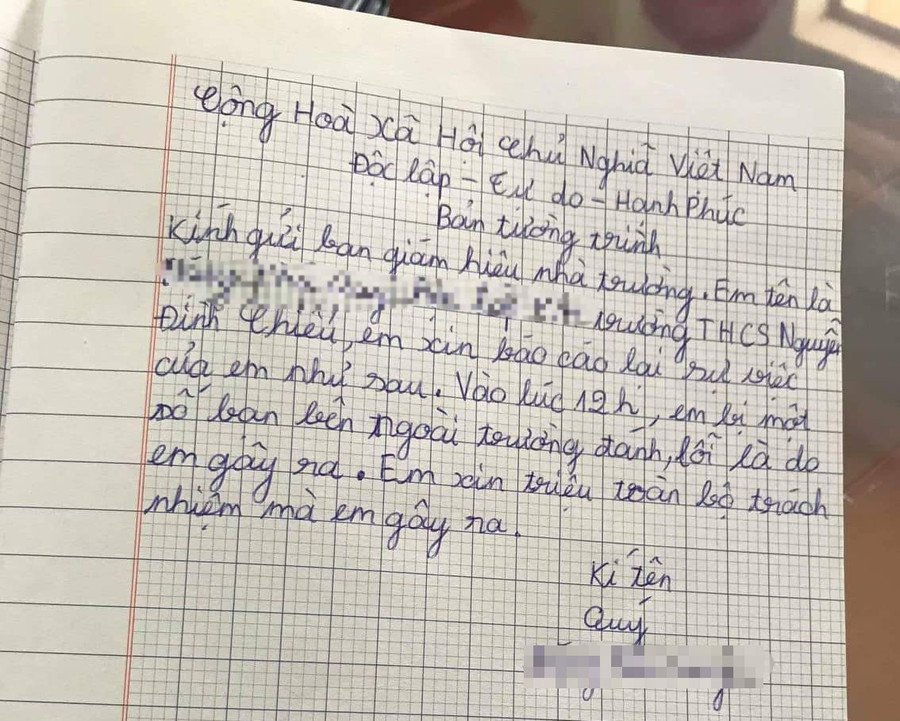 Bản tường trình sự việc của em Đ.P. Q. Bản tường trình sự việc của em Đ.P. Q.