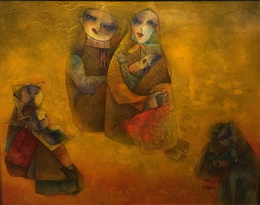 Tác phẩm Góc sân nhà (chất liệu sơn mài) của họa sĩ Từ Ninh