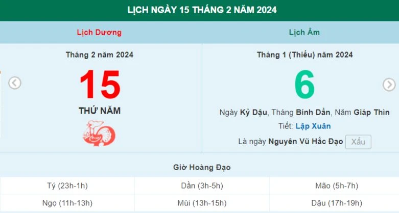 Lịch âm hôm nay - Xem lịch âm ngày 15/2