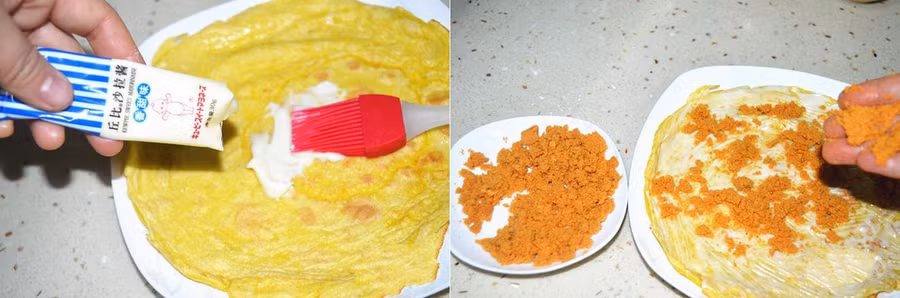 Bữa sáng ngon lạ với bánh trứng chiên cuộn chà bông ảnh 4