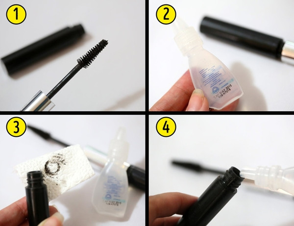 Với cây mascara bị khô mà vẫn chưa hết hạn sử dụng, hãy nhỏ vài giọt