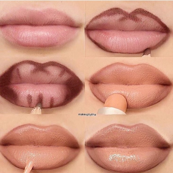 Để đôi môi trông đầy đặn hơn, hãy viền môi với chì đậm màu hơn màu son một tone,