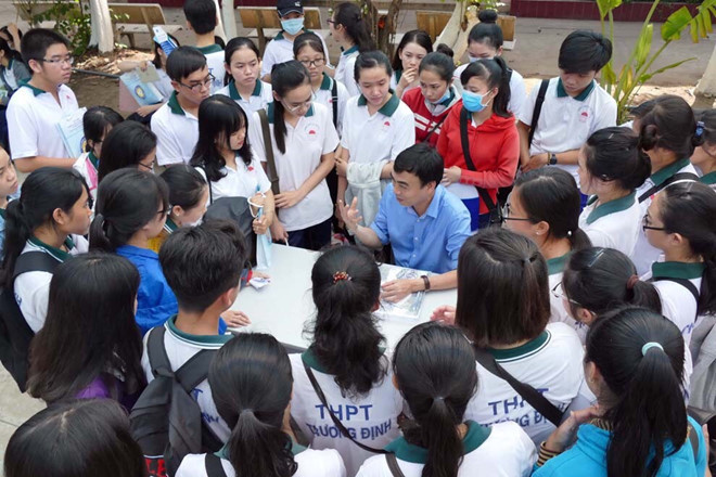 Học sinh chăm chú nghe tư vấn hướng nghiệp Học sinh chăm chú nghe tư vấn hướng nghiệp