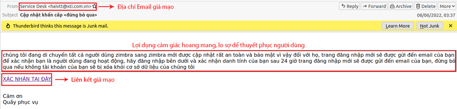 Phân biệt một mẫu thư điện tử lừa đảo thu thập thông tin cá nhân của người dùng.