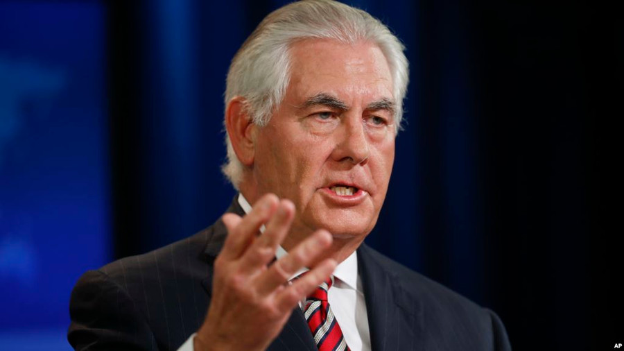 Ngoại trưởng Rex Tillerson nói chuyện tại Bộ Ngoại giao ở Washington mới đây
