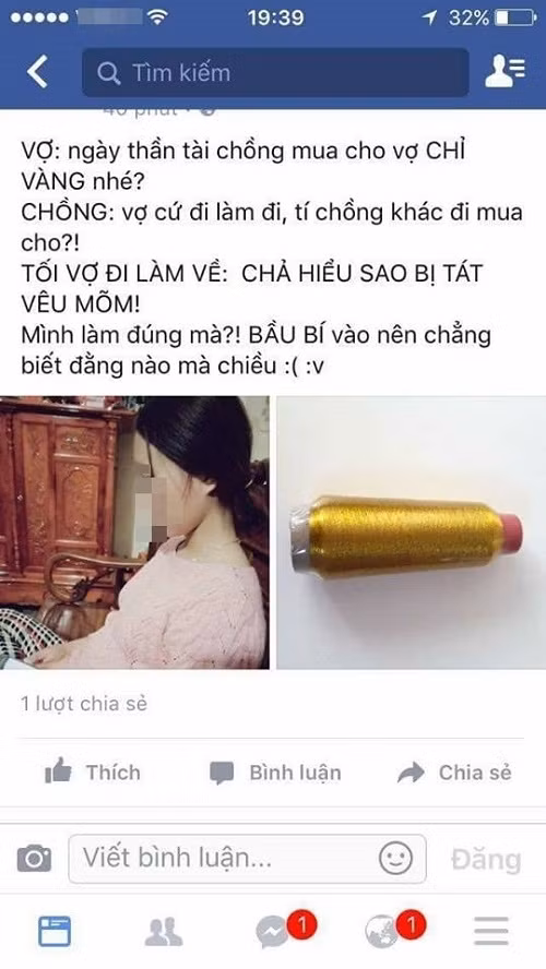 Còn đây là chỉ vàng óng ánh của em... tha hồ may.