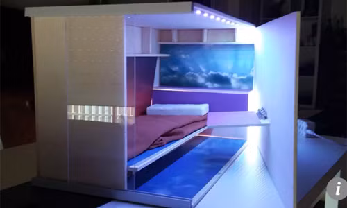 Không gian vào đêm của căn hộ tổ ong.