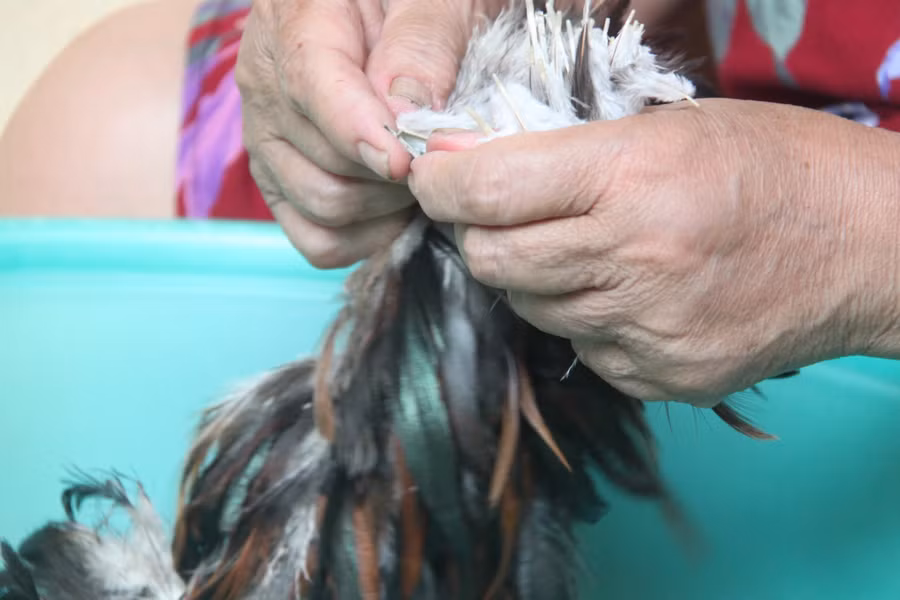 Người thợ khéo léo sâu các ống lông với nhau.