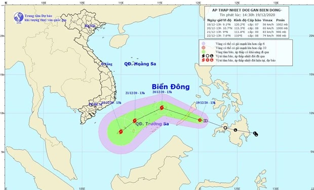 Vị trí và đường đi của áp thấp nhiệt đới. (Nguồn: nchmf.gov.vn).