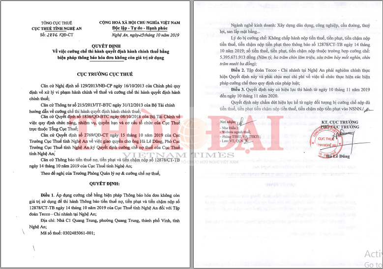 Cục Thuế Nghệ An cưỡng chế hóa đơn chưa thoả đáng khiến doanh nghiệp “lao đao” cuong che hoa don suc ep lon cho doanh nghiep tu cuc thue nghe an