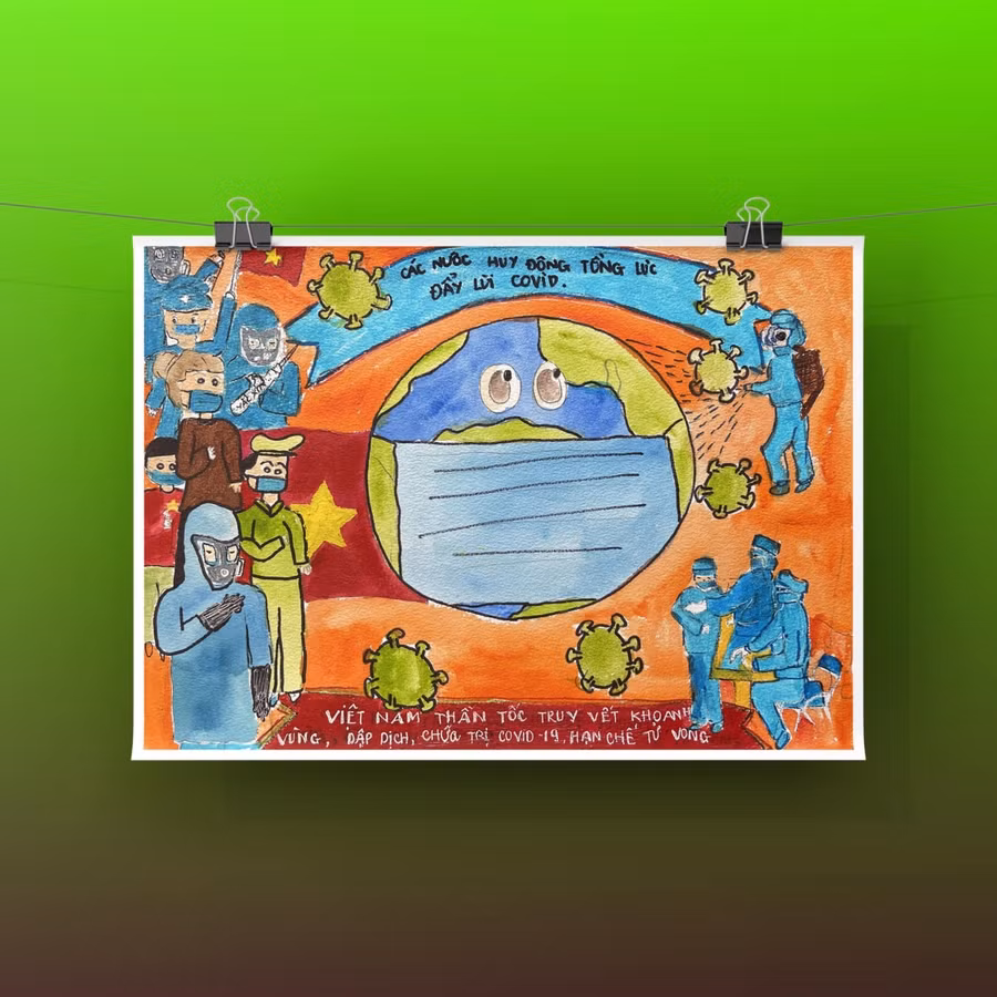 Chỉ thị Việt Nam và hiệp lực các nước trong trận chiến chống COVID (Nguyễn Hà Minh Anh - 11 tuổi).