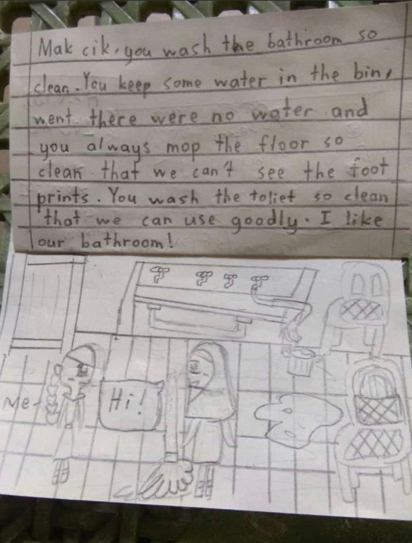 Xúc động bức thư cảm ơn nữ lao công trường học của bé gái 9 tuổi