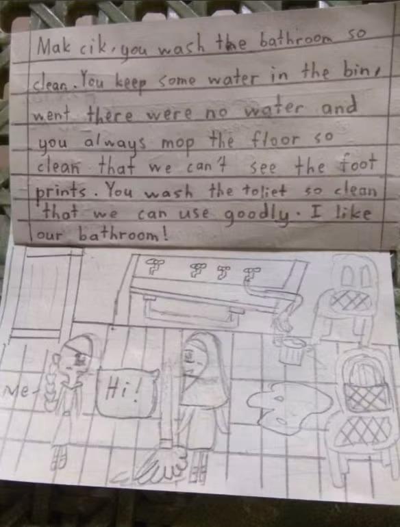 Xúc động bức thư cảm ơn nữ lao công trường học của bé gái 9 tuổi