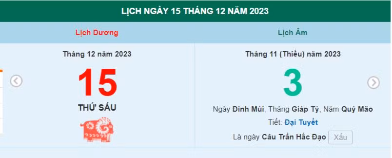 Lịch âm hôm nay - Xem lịch âm ngày 15/12