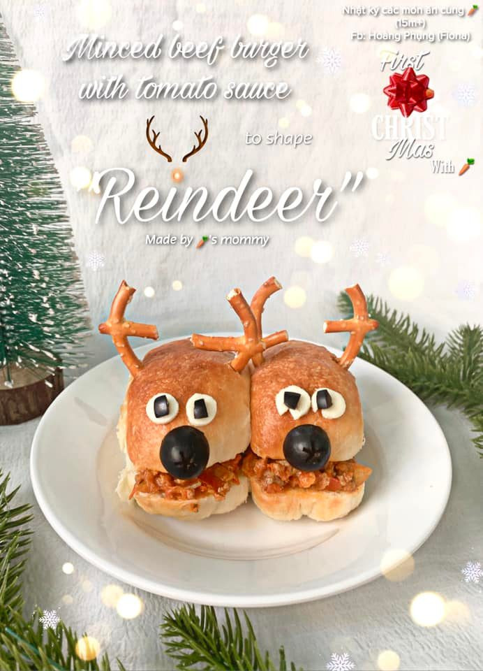 Món “Minced Beef Burger with tomato sauce” tạo hình Tuần Lộc.