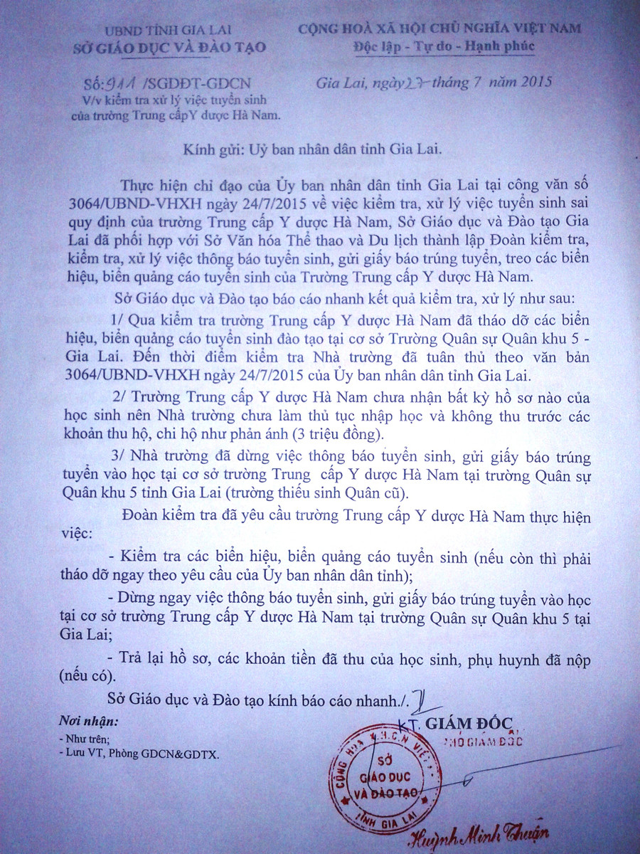 Báo cáo của Sở GD&ĐT gửi UBND tỉnh sau khi kiểm tra trường. Báo cáo của Sở GD&ĐT gửi UBND tỉnh sau khi kiểm tra trường.