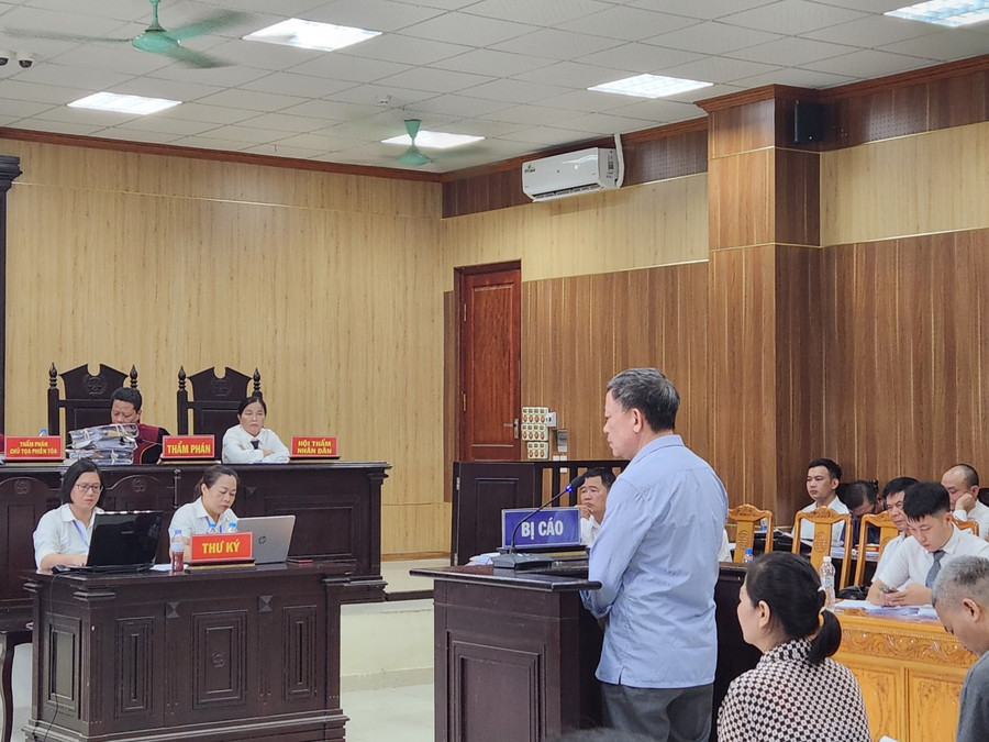 Bị cáo Lê Thế Sơn, Giám đốc Công ty CP sách và thiết bị trường học Thanh Hóa khai tại toà. (Ảnh: NT).