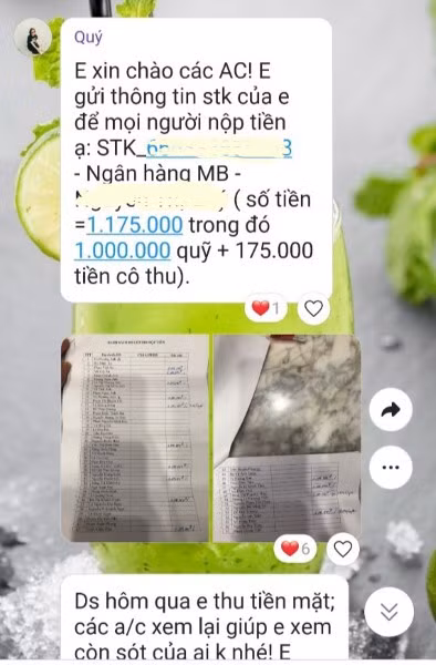 Thông báo thu của phụ huynh.