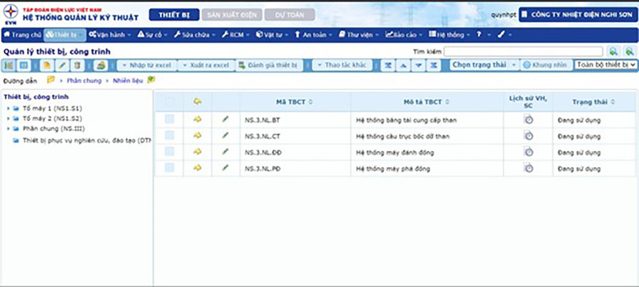 Phần mềm quản lý kỹ thuật tại Công ty Nhiệt điện Nghi Sơn Phần mềm quản lý kỹ thuật tại Công ty Nhiệt điện Nghi Sơn