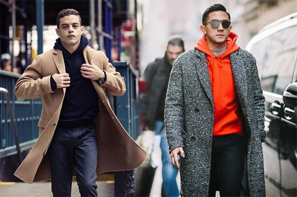 Áo hoodie nam kết hợp cùng blazer dáng dài giúp chàng tôn thêm vẻ lịch lãm, thời thượng.