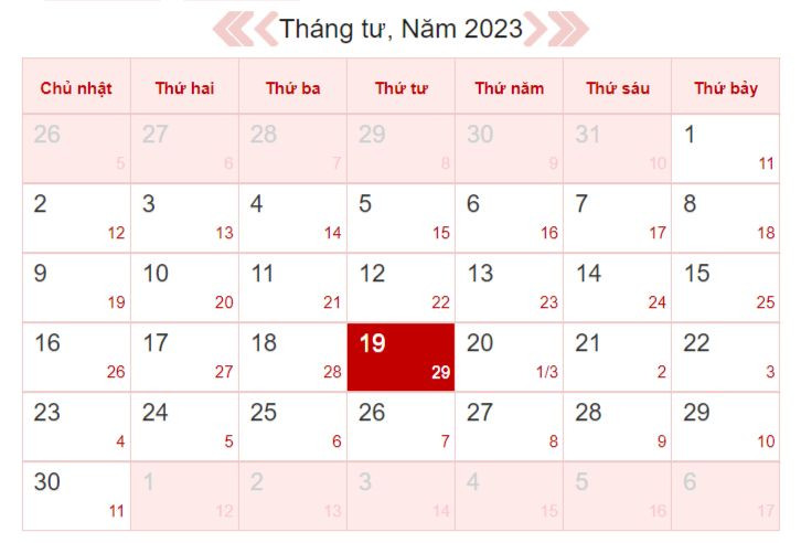 Xem lịch âm ngày 19/4/2023