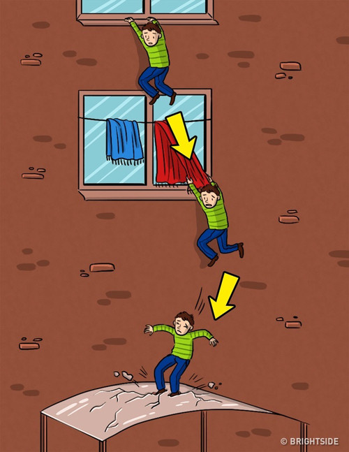 Trong trường hợp bị rơi xuống từ cửa sổ, hãy cố bám lấy bất cứ thứ gì để giảm tốc độ cú rơi. Trong trường hợp bị rơi xuống từ cửa sổ, hãy cố bám lấy bất cứ thứ gì để giảm tốc độ cú rơi.