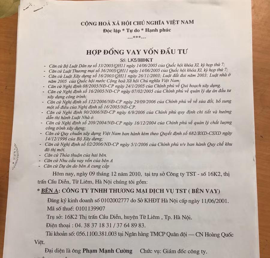Hợp đồng giữa Công ty TST ký với người dân.