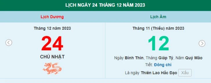 Lịch âm hôm nay - Xem lịch âm ngày 24/12