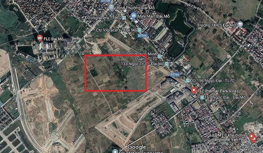 Vị trí lô đất FLC trúng đấu giá năm 2017 đến nay vẫn chưa hoàn thành nghĩa vụ tài chính với nhà nước. Ảnh: Chụp bản đồ vệ tinh.