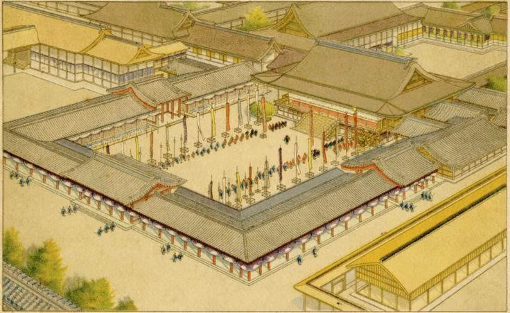 Hình vẽ minh họa lễ đăng quang của Nhật hoàng Taisho năm 1912 ở cố đô Kyoto, Nhật Bản. Ảnh:Getty Images. Ba bau vat bi an giong ‘7 vien ngoc rong’ cho le len ngoi Nhat hoang hinh anh 5