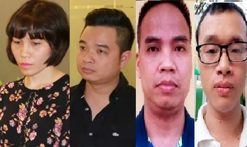 4 bị can (từ trái sang): Châu Nguyên Anh, Phạm Quang Minh, Nguyễn Đình Chiến và Lê Anh Tuấn.