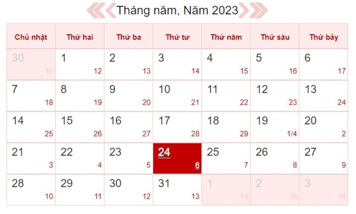 Xem lịch âm ngày 24/5/2023