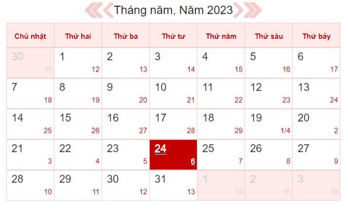Xem lịch âm ngày 24/5/2023
