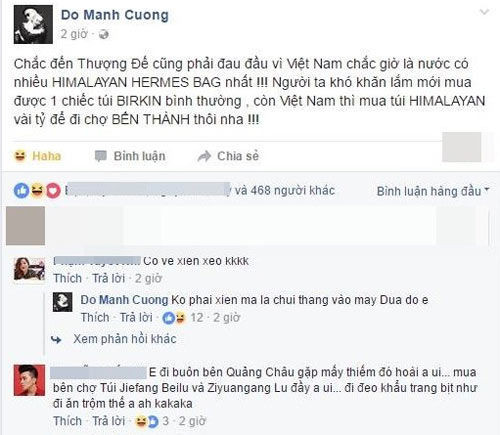 NTK Đỗ Mạnh Cường cũng từng đăng lên trang cá nhân dòng trạng thái “móc mẻ” câu chuyện này của các người đẹp.