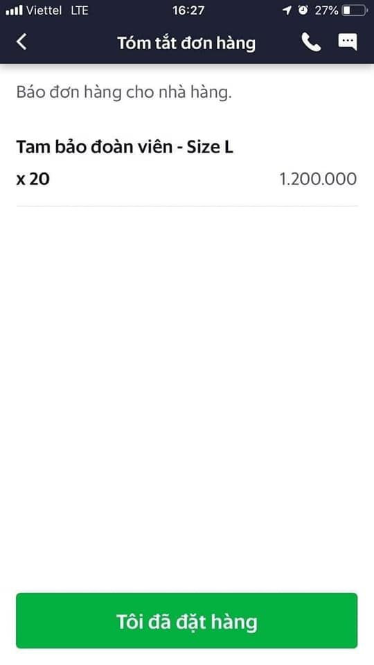 Đơn đặt hàng 20 cốc trà sữa có giá trị 1,2 triệu đồng.