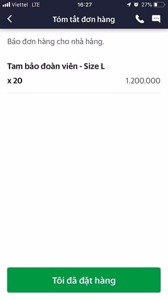 Đơn đặt hàng 20 cốc trà sữa có giá trị 1,2 triệu đồng.