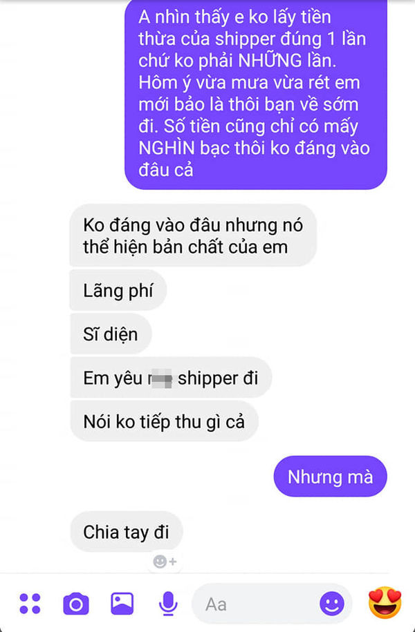 Tips thêm tiền cho shipper, cô gái bị người yêu mắng mỏ đòi chia tay ảnh 4 Tips thêm tiền cho shipper, cô gái bị người yêu mắng mỏ là lãng phí, sĩ diện và đòi chia tay ảnh 4