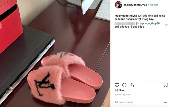 Trước đó, cô nàng còn khiến dân tình xôn xao khi vung tay sắm mẫu dép lông của Louis Vuitton, nhưng chốt lại bằng câu …chắc chỉ để làm vật trưng bày.