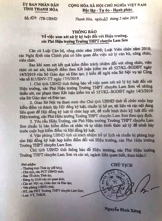 Văn bản chỉ đạo của Chủ tịch UBND tỉnh Thanh Hóa