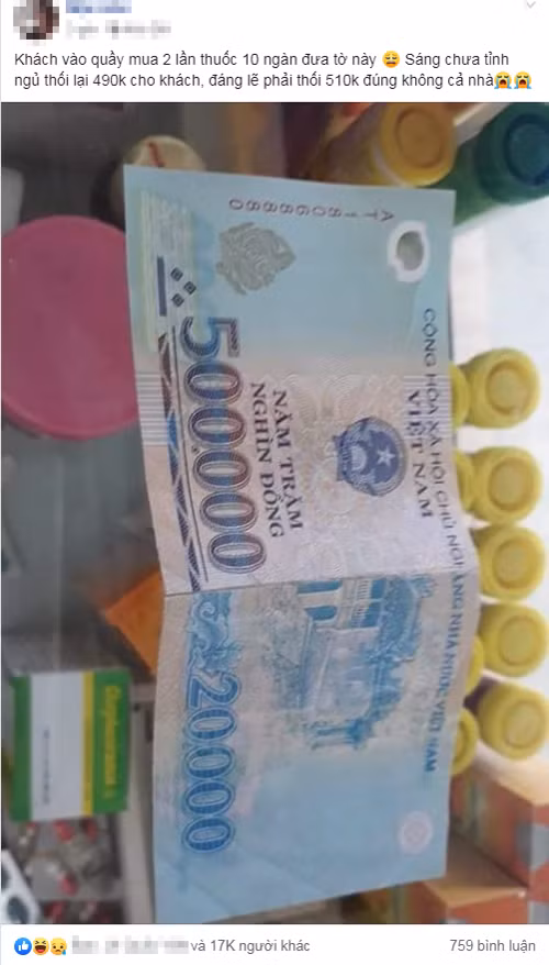 Người bán thuốc hoang mang vì không biết trả lại cho khách bao nhiêu tiền thừa.