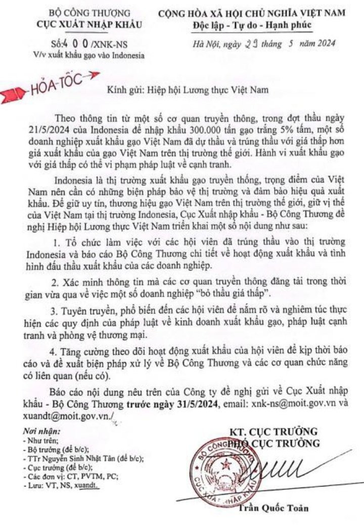 Văn bản của Cục Xuất nhập khẩu (Bộ Công Thương).