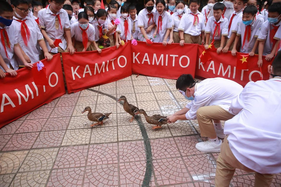 Trò "bịt mắt bắt vịt" là phần thu hút nhiều tiếng cười sảng khoái nhất của học sinh cũng như các giáo viên. Trò "bịt mắt bắt vịt" là phần thu hút nhiều tiếng cười sảng khoái nhất của học sinh cũng như các giáo viên.