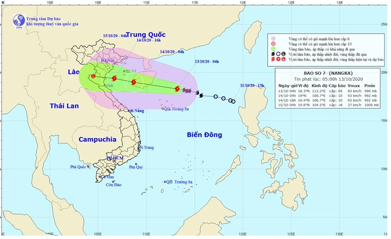 Hướng di chuyển của cơn bão số 7.