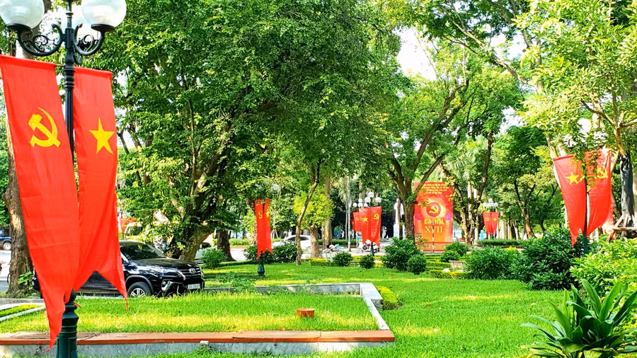 Cờ trong công viên trước vườn hoa Lý Tự Trọng.