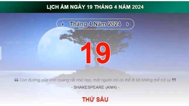 Lịch âm hôm nay - Xem lịch âm ngày 19/4