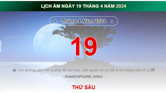 Lịch âm hôm nay - Xem lịch âm ngày 19/4